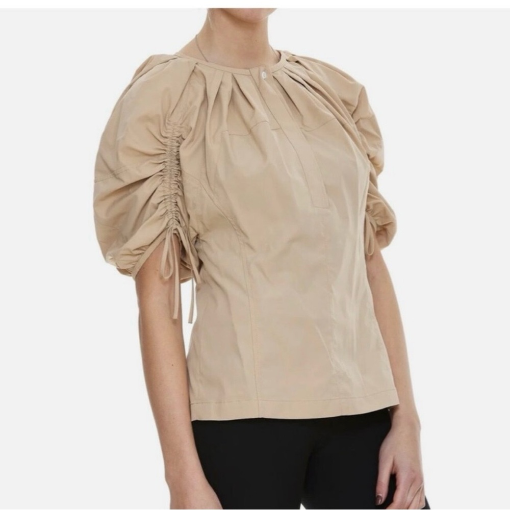 3.1 Phillip Lim Top Ruched Puff Sleeves Button Up Womens Large Beige